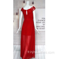 Robe brodée en mousseline de soie rouge pour femmes